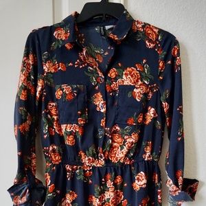 H&M Divided Long Sleeve Navy Floral Dress - Size 6